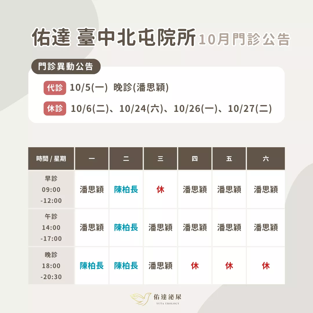 佑達泌尿科門診表