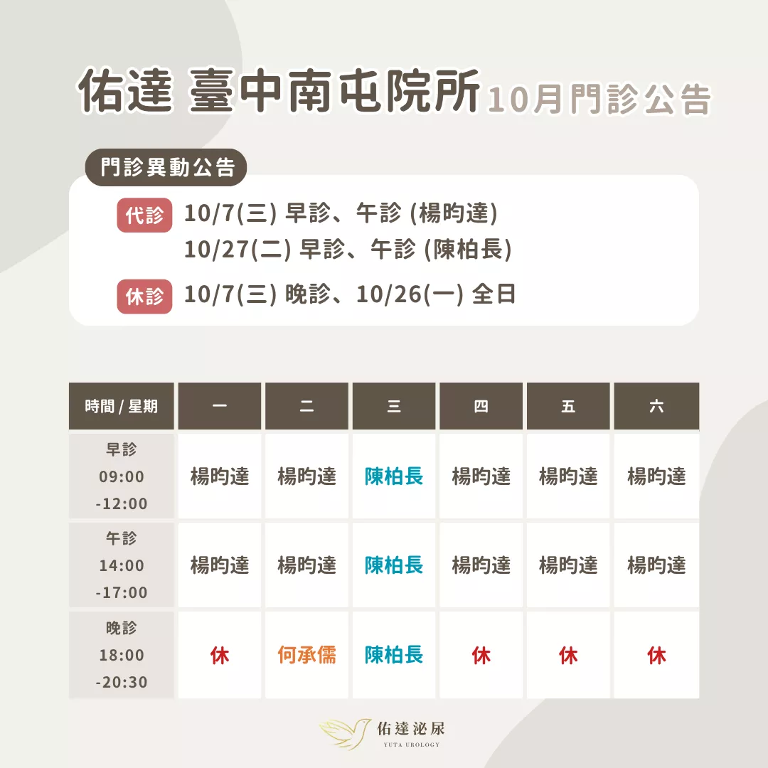 佑達泌尿科門診表