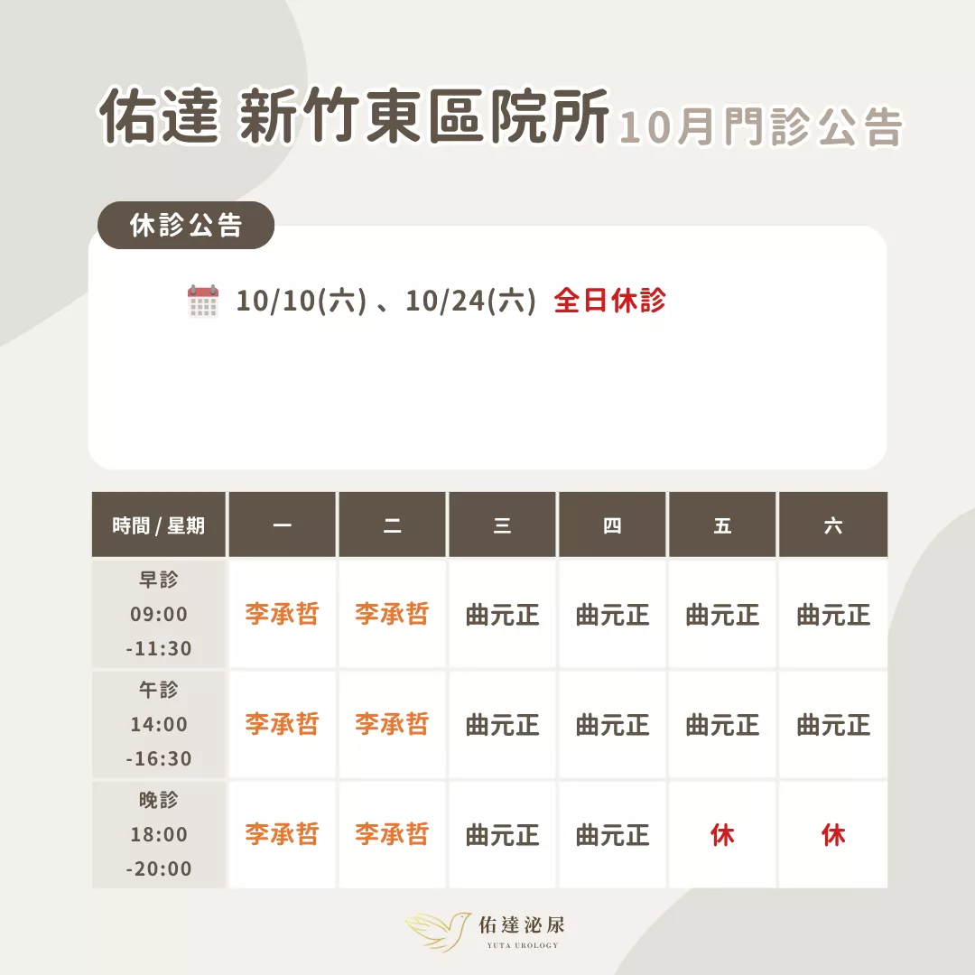 佑達泌尿科門診表