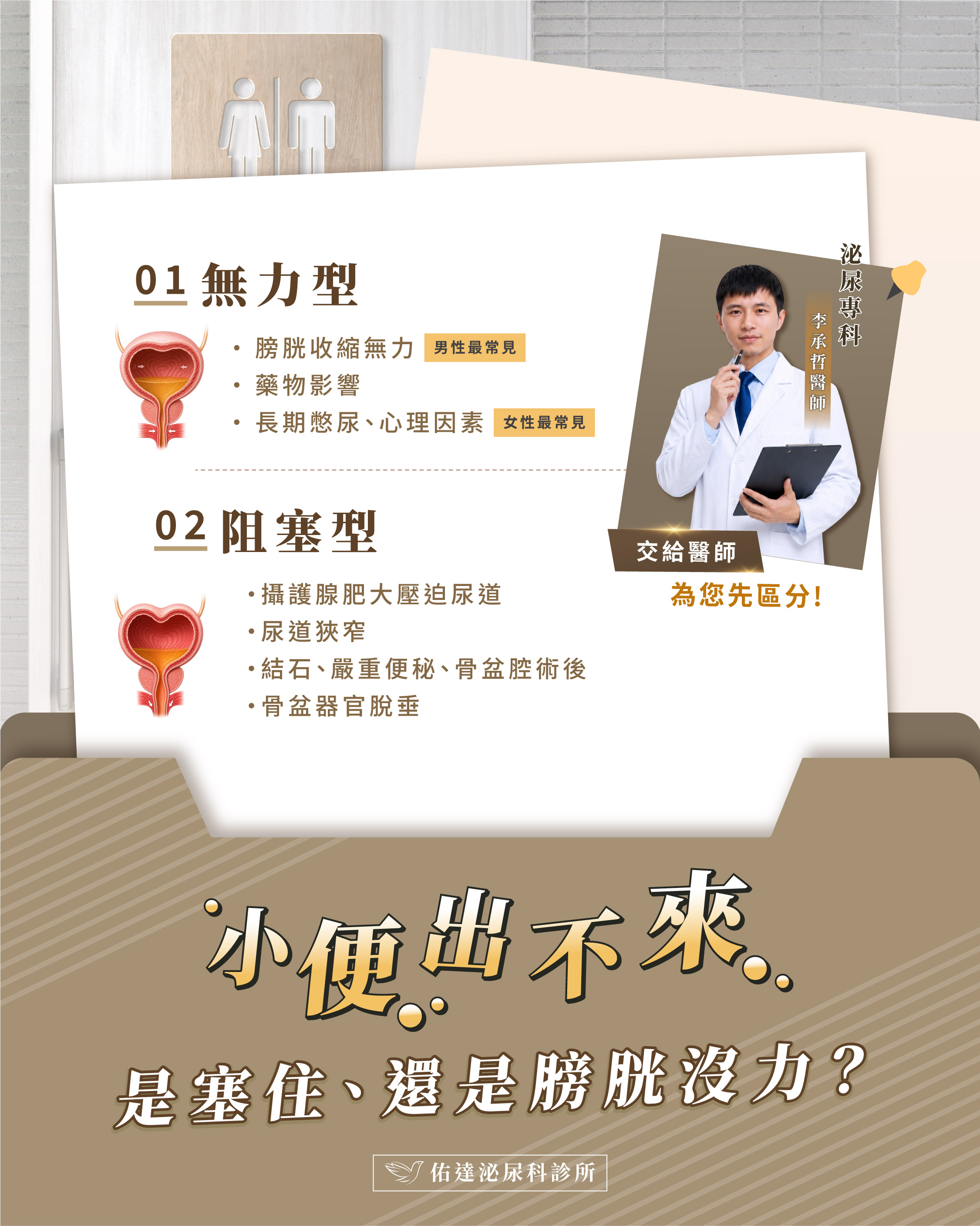 泌尿科衛教圖:小便出不來,分無力型與阻塞型,由泌尿專科醫師先區分(李承哲醫師)