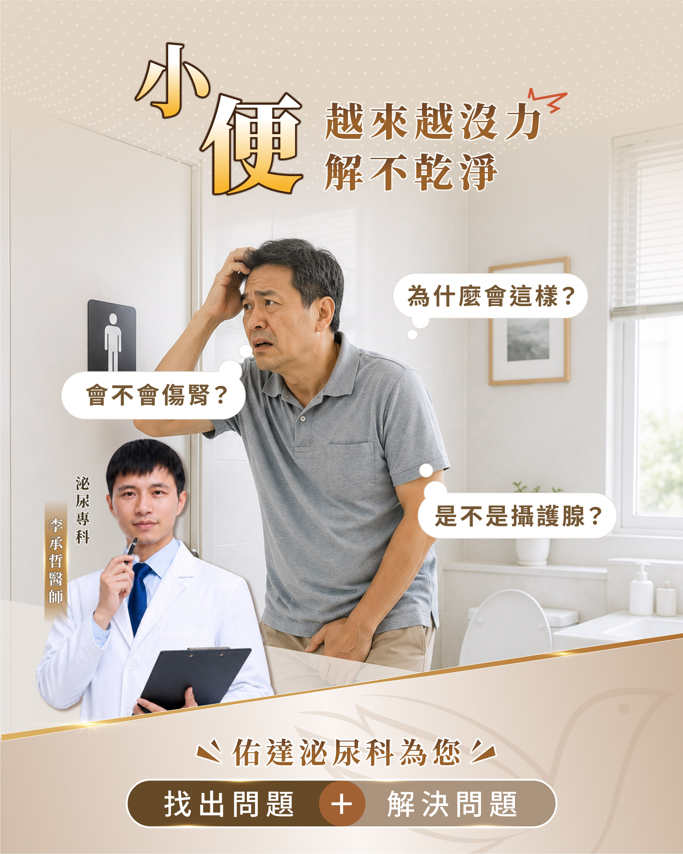 小便越來越沒力、解不乾淨——佑達泌尿科找出問題、解決問題