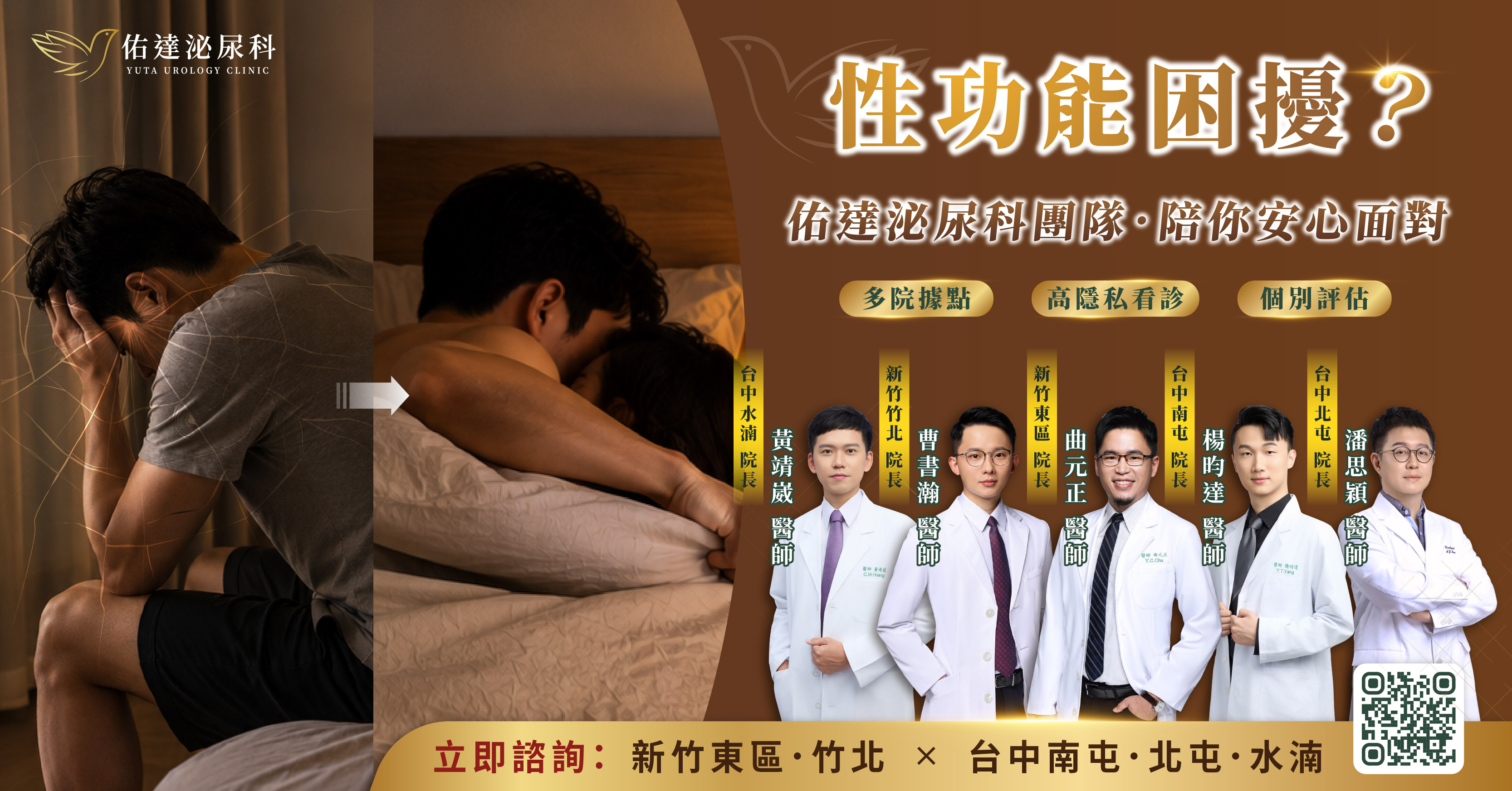 佑達泌尿科醫師團隊:多院據點、高隱私看診、個別評估,新竹東區、竹北與台中南屯、北屯、水湳院區
